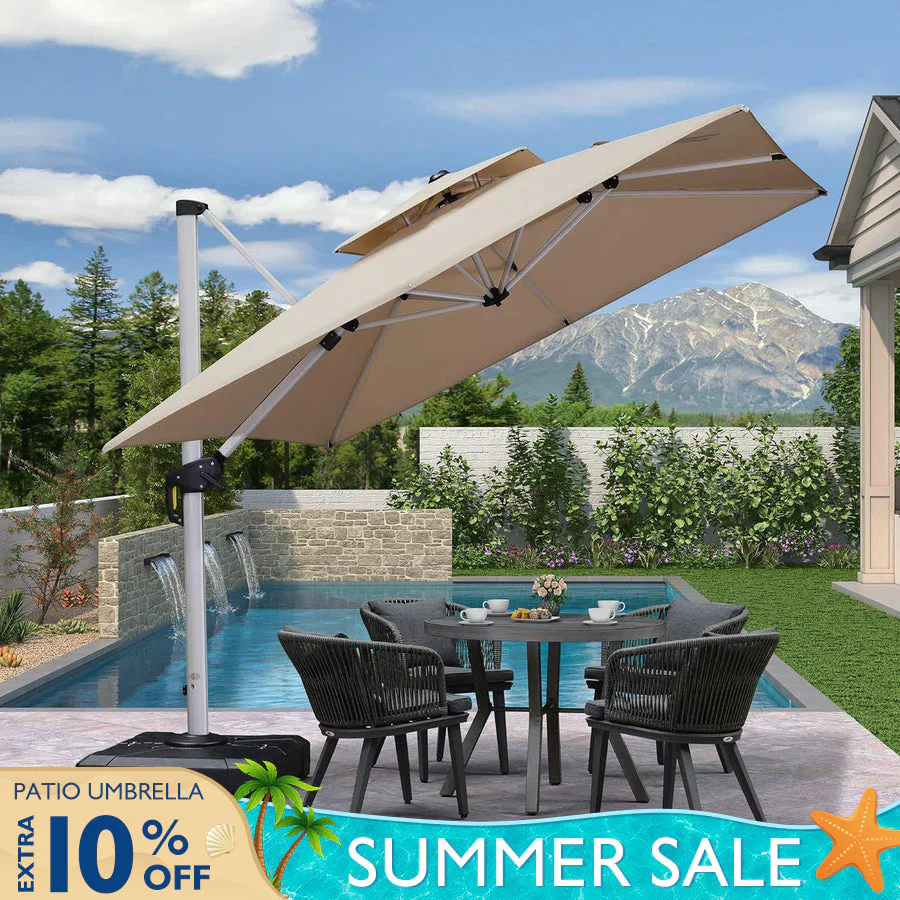 PURPLE LEAF Outdoor Windproof Parasol, Square Cantilever Umbrella Outside Patio - Image 3