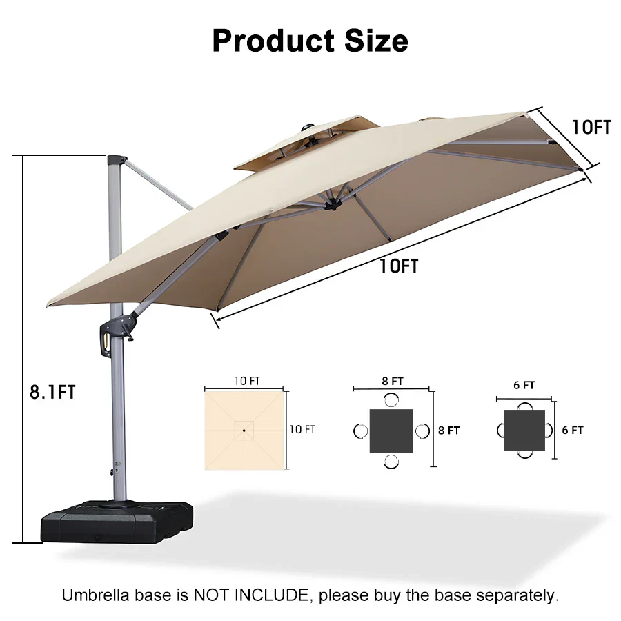 PURPLE LEAF Outdoor Windproof Parasol, Square Cantilever Umbrella Outside Patio - Image 79