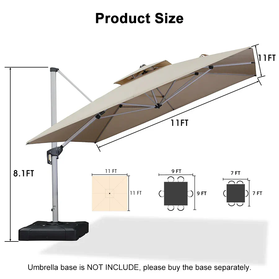 PURPLE LEAF Outdoor Windproof Parasol, Square Cantilever Umbrella Outside Patio - Image 87