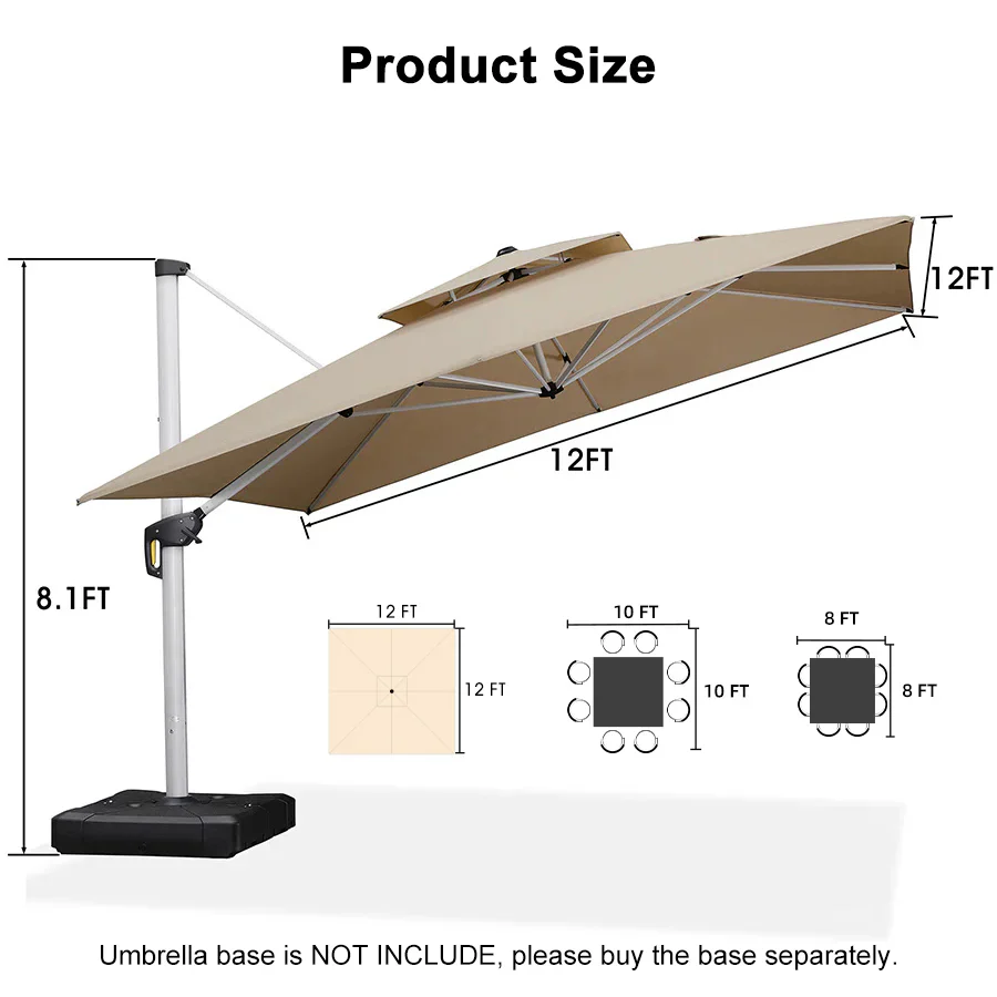 PURPLE LEAF Outdoor Windproof Parasol, Square Cantilever Umbrella Outside Patio - Image 91